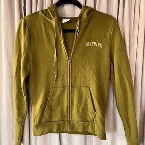 PINK Victoria's Secret Olive Green Zip Hoodie- Size XS